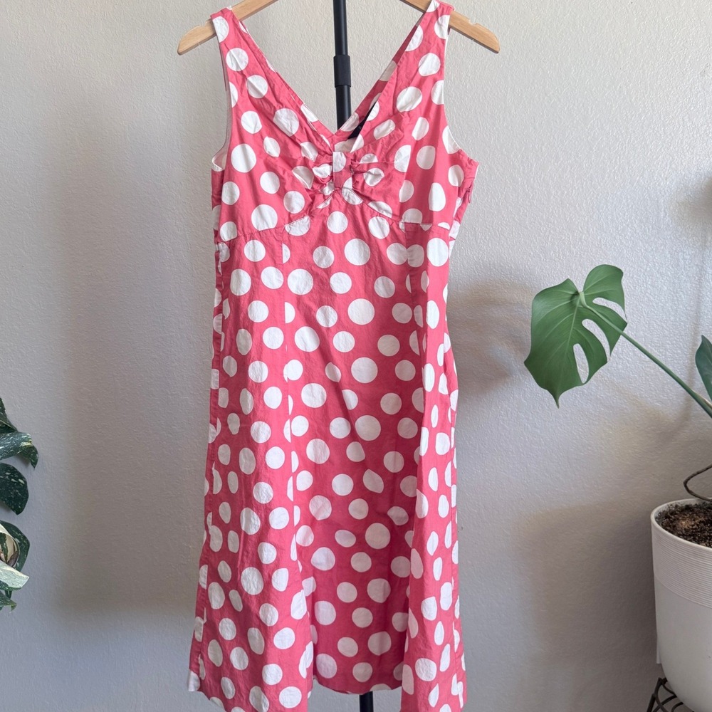 Boden Womens Pink White Polka Dot Cotton Sleeveless V-Neck Sundress US 8 UK12